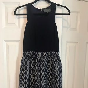 Dress with navy top and pattern skirt